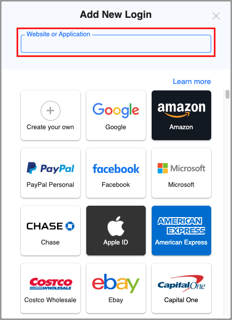 the Add New Login window on the RoboForm Start Page