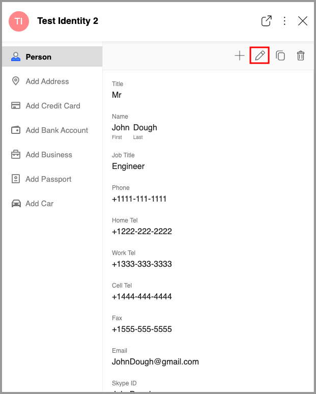 the option to edit an Identity Element on the Start Page