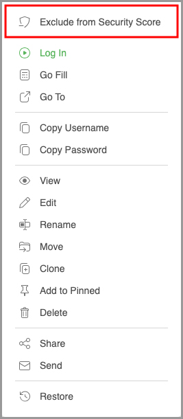 the option to exclude an item from the security score