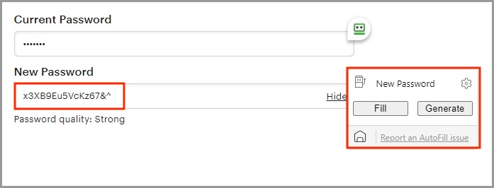 showing a password being generated and filled